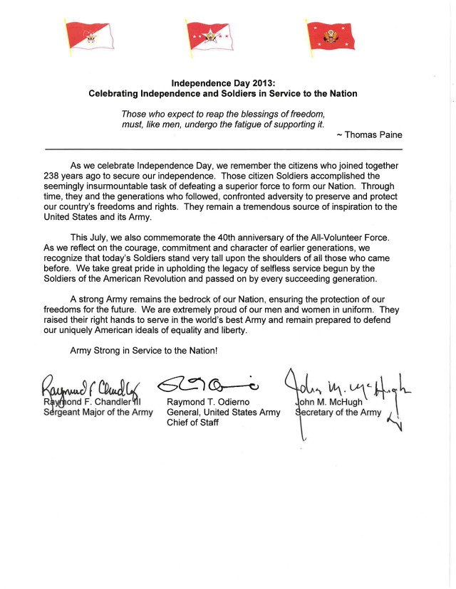 Independence Day 2013 tri-signed letter