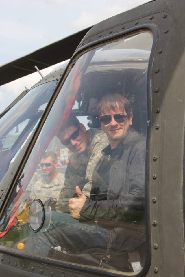 Ray Luzier gives up his drum set for the co-pilot seat of a UH-60 Blackhawk helicopter.
