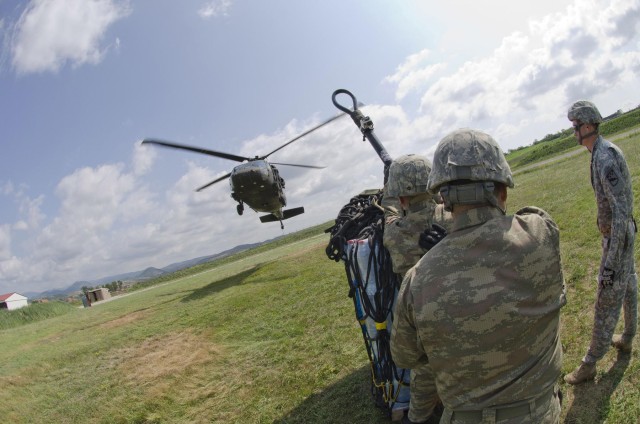 Multinational soldiers learn sling load operations