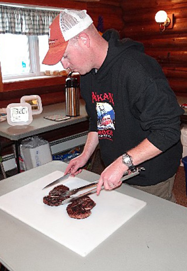 Slicing the rib-eye