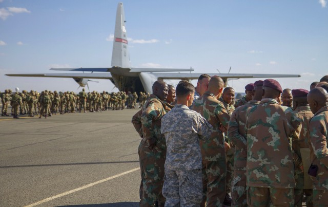 U.S., South African paratroopers simulate tactical airfield seizure