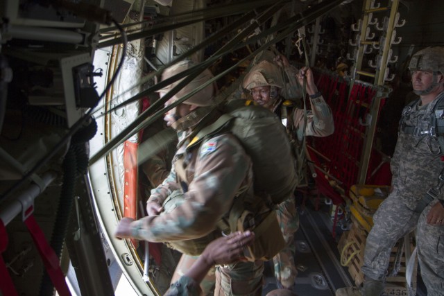 U.S., South African paratroopers simulate tactical airfield seizure