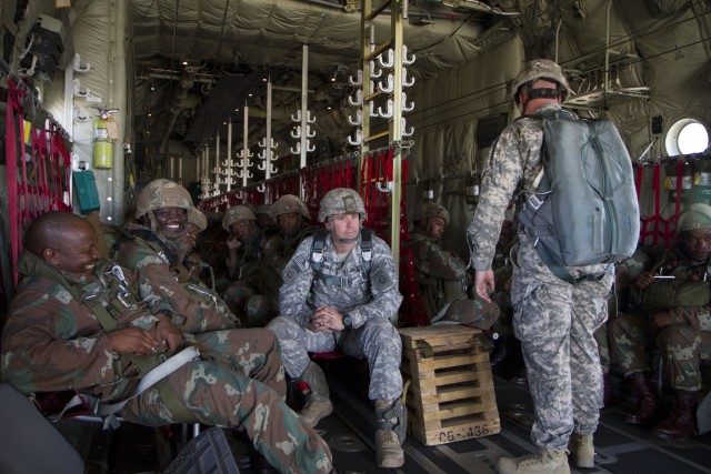 U.S., South African paratroopers simulate tactical airfield seizure