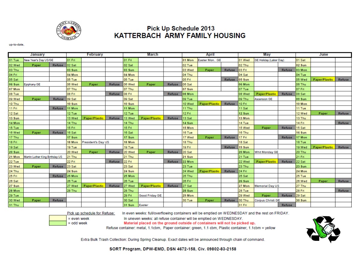 Refuse Pickup Schedule 2013 Article The United States Army