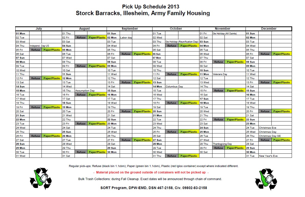 Refuse Pickup Schedule 2013 Article The United States Army