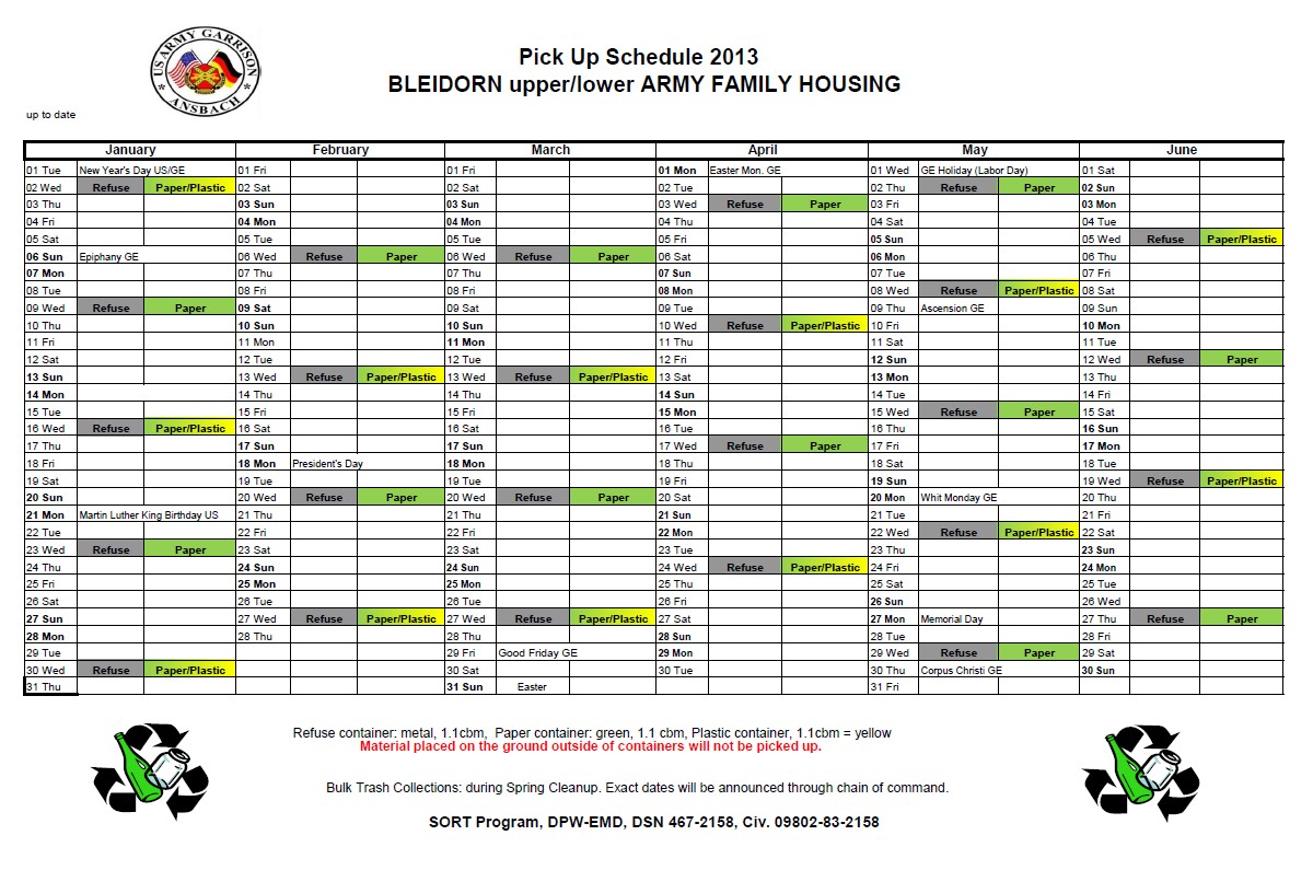 Refuse Pickup Schedule 2013 Article The United States Army