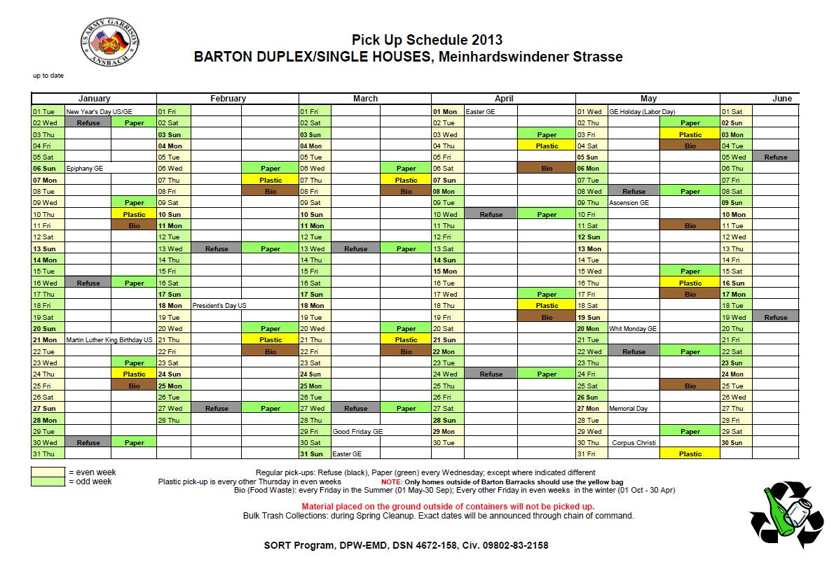 Refuse Pickup Schedule 2013 Article The United States Army