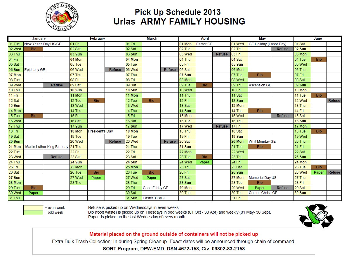 Refuse Pickup Schedule 2013 Article The United States Army