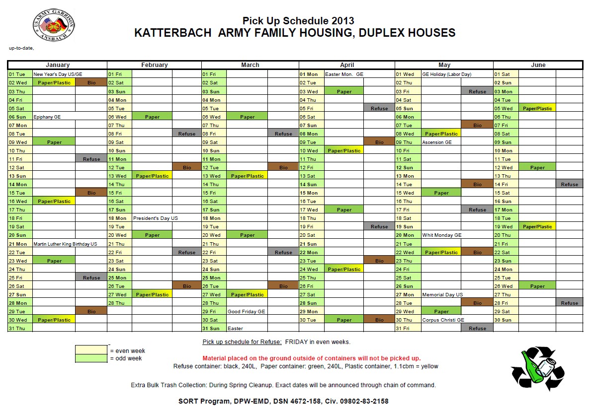 Refuse Pickup Schedule 2013 Article The United States Army