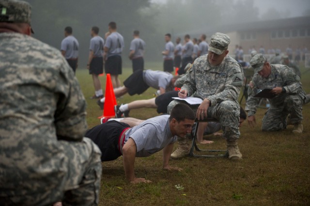 Candidates for the Expert Infantryman Badge (EIB) take part in the Army Physical Fitness Test (APFT)