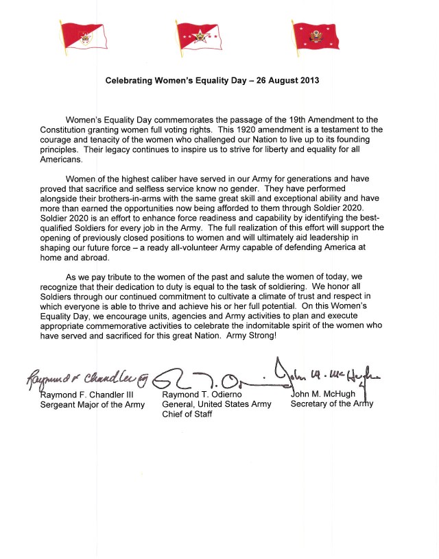 Women's Equality Day tri-signed letter