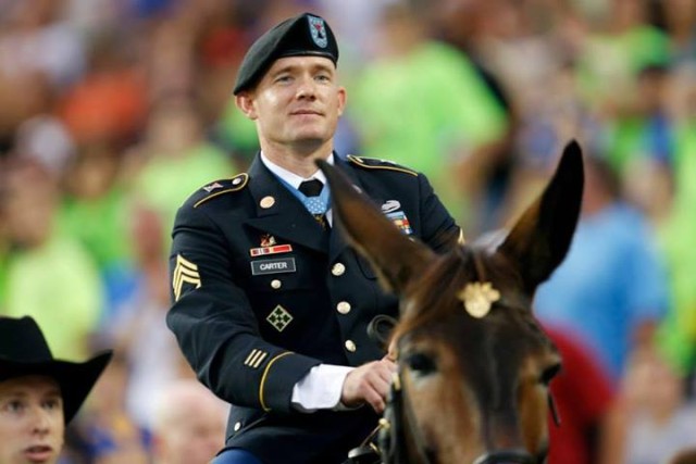 Staff Sgt. Ty Carter visits San Diego, West Point on media tour
