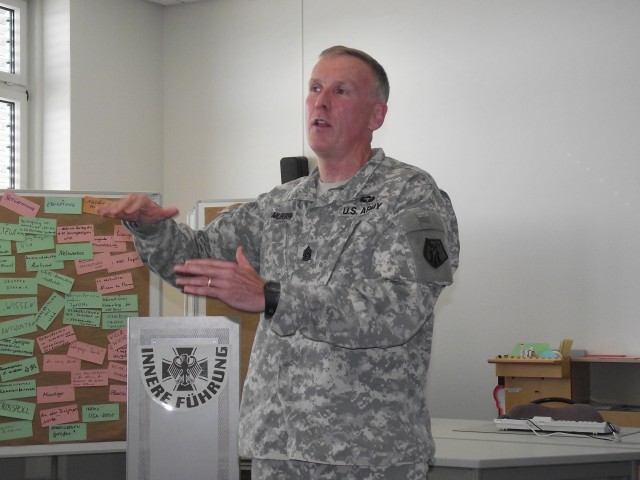 Found in translation: 21st TSC senior enlisted advisor talks Army fundamentals with young allied officers