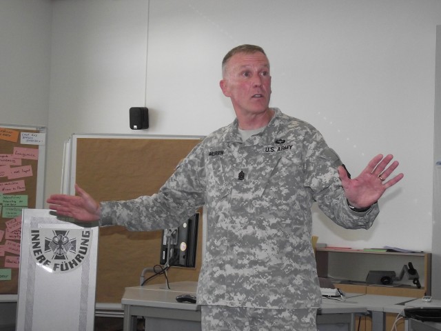 Found in translation: 21st TSC senior enlisted advisor talks Army fundamentals with young allied officers