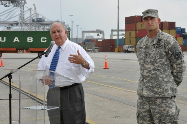 Under Secretary of the Army gives press conference at Savannah port