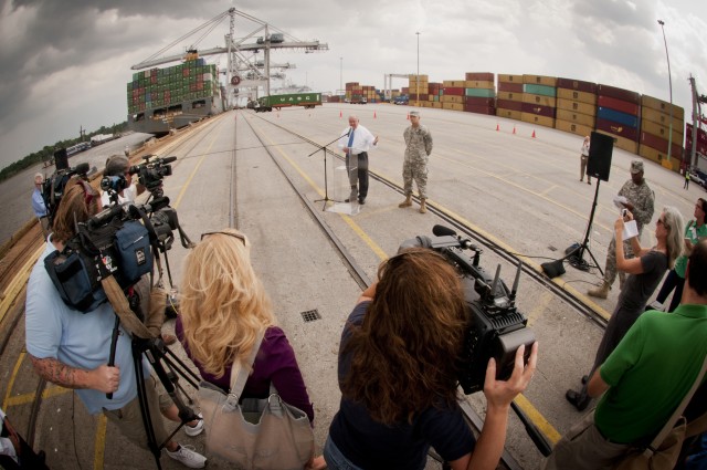 Under Secretary of the Army gives press conference at Savannah port