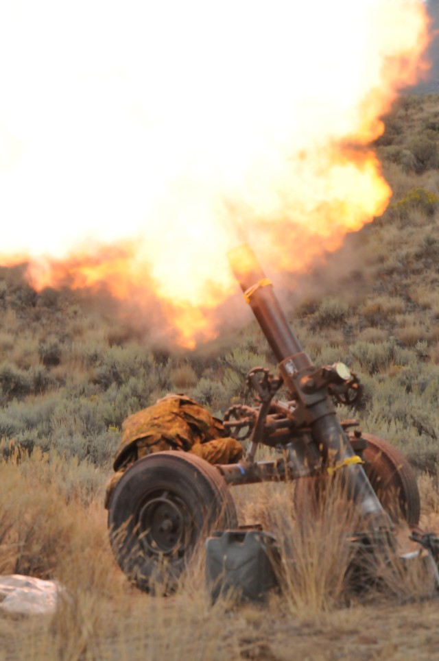 Combined mortar training between American and Japanese forces
