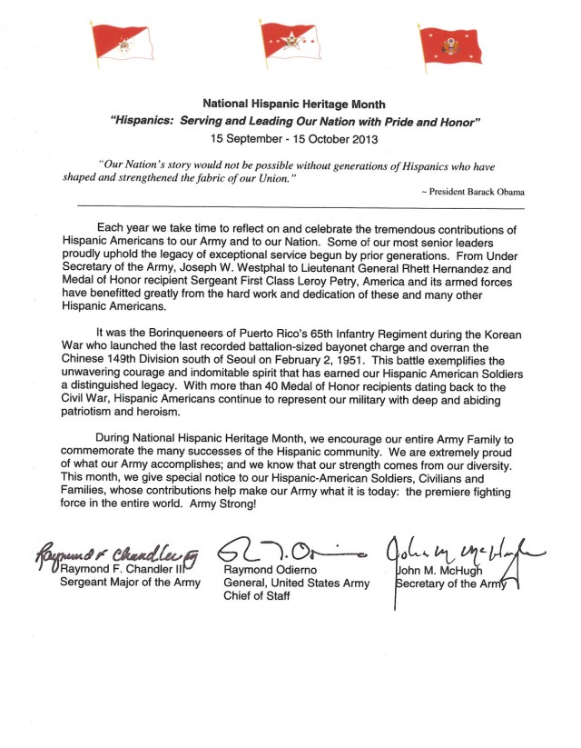 2013 National Hispanic Heritage Month tri-signed letter