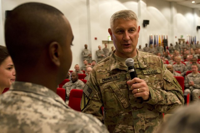 SMA Chandler visits Camp Arifjan, tackles Army's tough challenges, answers soldier questions