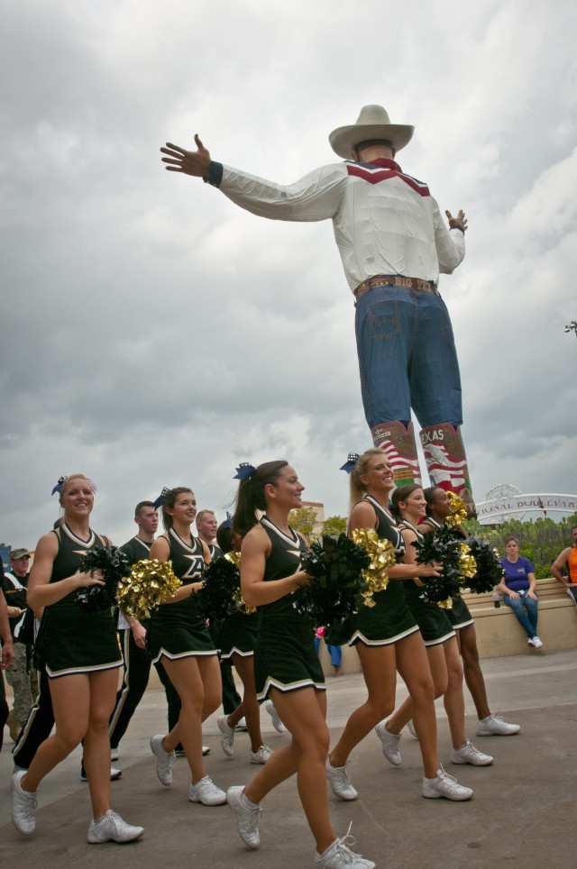West Point Rabble Rousers march past "Big Tex"