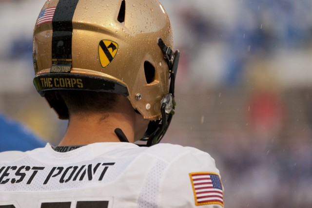 U.S. Military Academy Black Knights wear 1st Cavalry Division patch on helmets