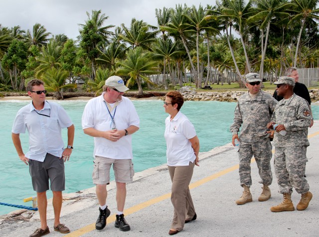 Director of IMCOM-P, Debra Zedalis, center, tours U.S. Army Garrison Kwajalein