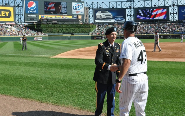 Lt. Col. William Holstine receives recognition at the Chicago White Sox "Hero of the Game"
