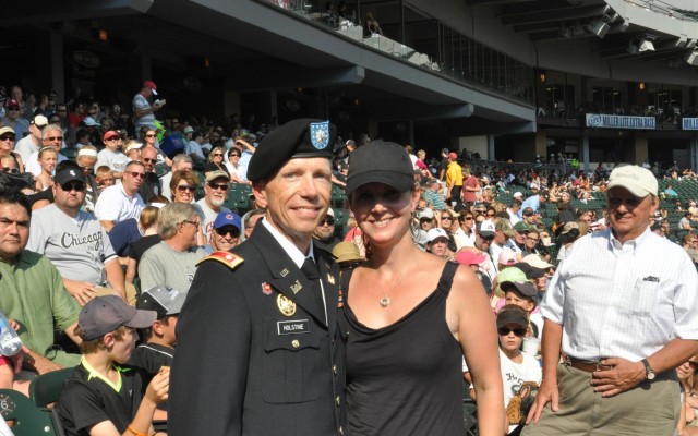 Lt. Col. William Holstine receives recognition at the Chicago White Sox "Hero of the Game"