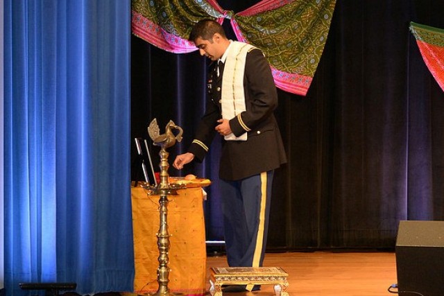 Maj. Anthana Mallia leads a traditional Hindu blessing