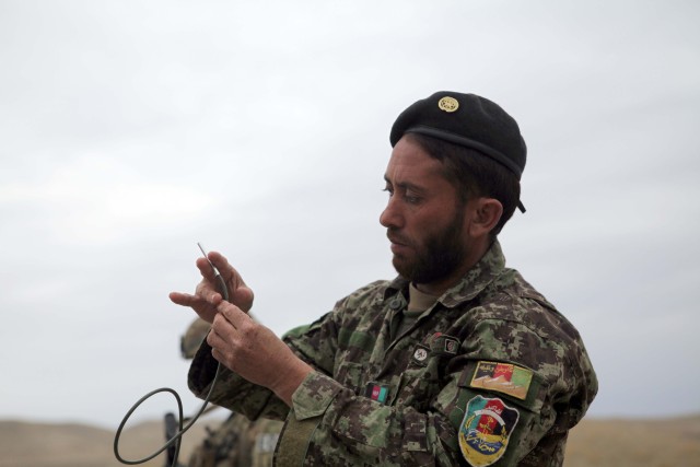 Afghan soldiers conduct training at the Explosives Hazard Reduction Course