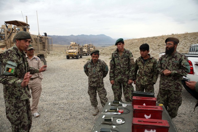 Afghan soldiers conduct training at the Explosives Hazard Reduction Course