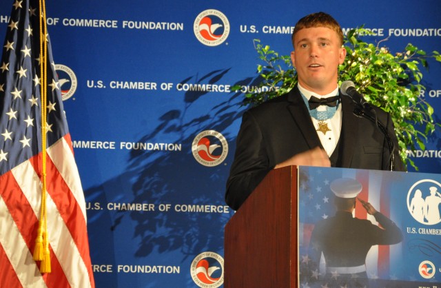 Medal of Honor recepient Sgt. Dakota Meyer speaks at Hiring our Heroes Awards