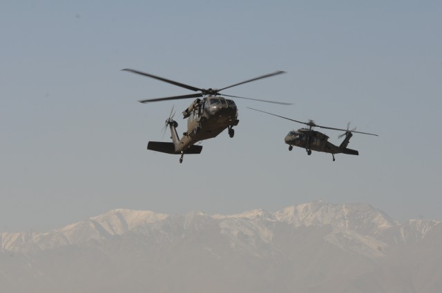 UH-60 Black Hawks return from mission
