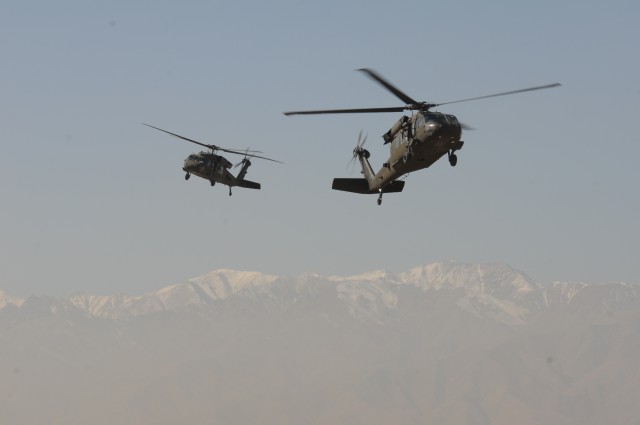 UH-60 Black Hawks return from mission