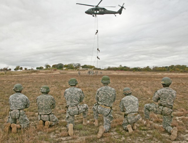 Air Assault Schools tudents wait to rappel
