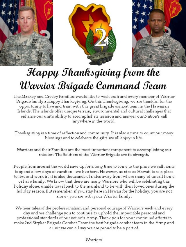 Happy Thanksgiving from the Warrior Brigade Command Team