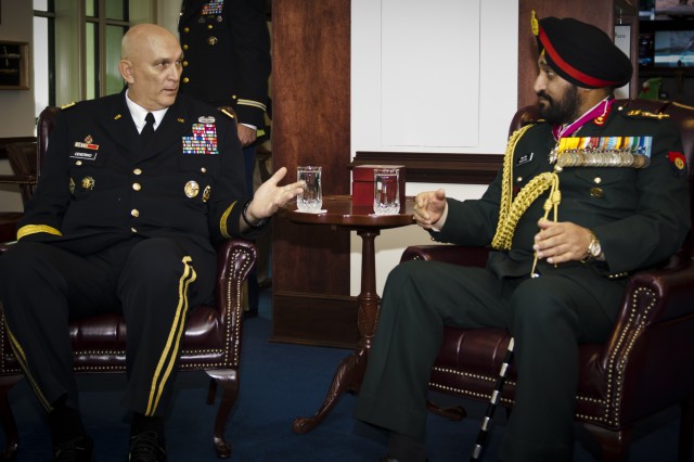 GEN Ray Odierno, Chief of Staff, Army, visits with Indian counterpart General Bikram Singh, Chief of Army Staff and the Indian Army.