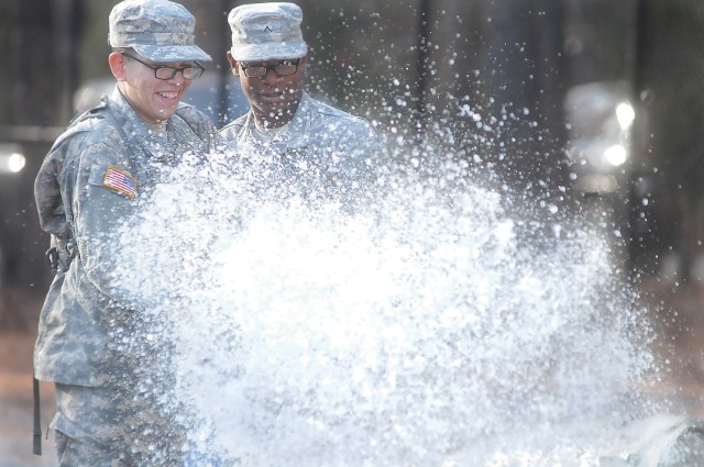 Spraying water