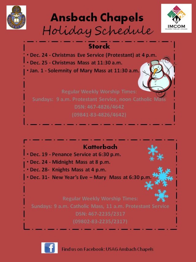 Ansbach Chapels Holiday Schedule