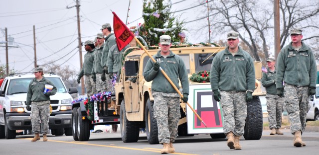 Michigan Guard transportation Soldiers participate in the Gatesville, Texas holiday parade