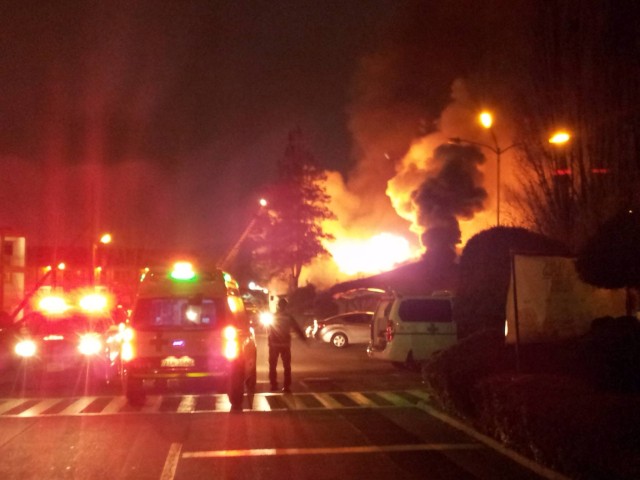 Fire at the USAG Daegu Exchange mini-mall on Camp Walker, Jan. 10, 2014. 