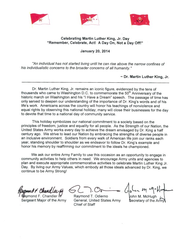2014 Martin Luther King, Jr. Day Tri-Signed Letter