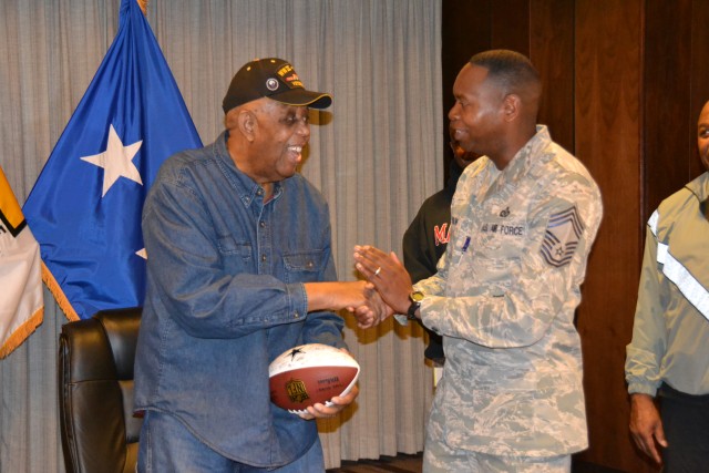 Staff Sgt. (ret) Bud Moore and CMSgt Anthony Pearson