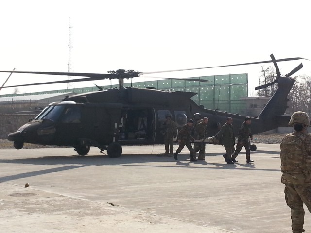 Afghanistan National Army personnel train on patient evacuation