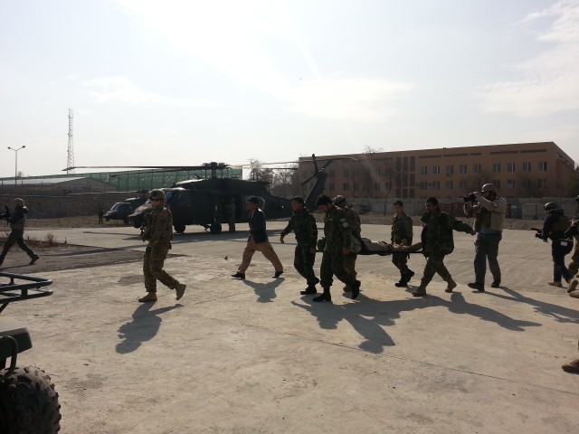 Afghanistan National Army personnel train on patient evacuation