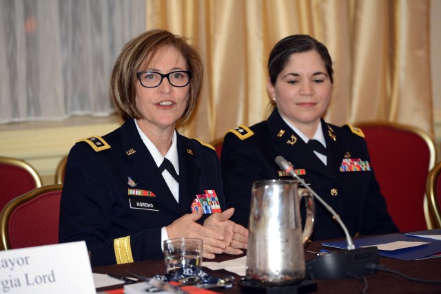 Surgeon General of the Army Lt. Gen. Patricia D. Horoho and Judge Advocate of the Army Lt. Gen. Flora D. Darpino