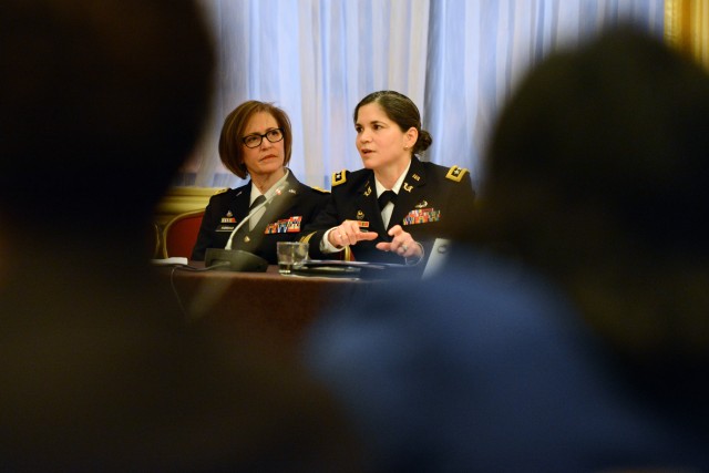 Surgeon General of the Army Lt. Gen. Patricia D. Horoho and Judge Advocate of the Army Lt. Gen. Flora D. Darpino