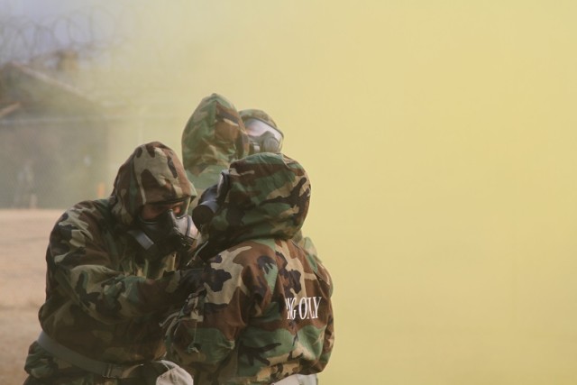 Air defenders practice chemical protection