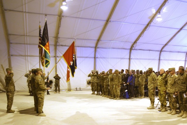 Task Force Vanguard changes mission, cases colors as they depart Afghanistan