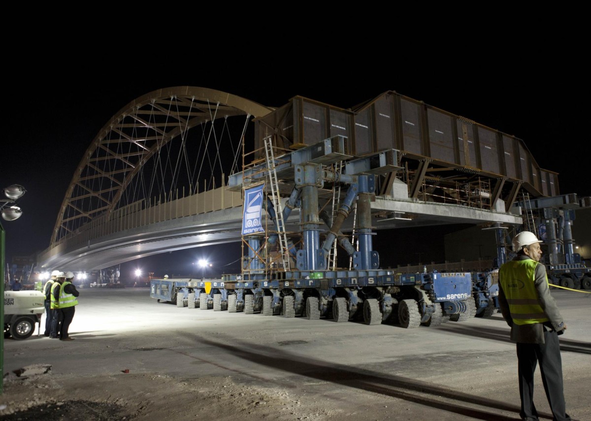 US Navy flyover bridge moved into place Article The United States Army